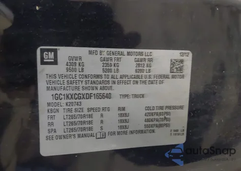 2013 Chevrolet Silverado 2500Hd Lt z USA, uszkodzony, nr VIN 1GC1KXCGXDF165640